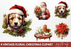 Vintage Floral Christmas Clipart PNG Product Image 1