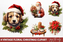 Vintage Floral Christmas Clipart PNG Product Image 1
