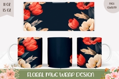Spring Flowers Mug Design, Cartoon Tulips Mug PNG Product Image 1