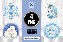 Blue Winter Unicorn Clipart Sublimation PNG Product Image 1