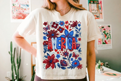 America Patriotic flowers PNG T-Shirt|4th of July PNG Sublim Product Image 5