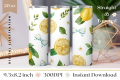 Watercolor Lemon Tumbler Wrap, Cute Bows Tumbler Sublimation Product Image 1