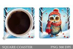 Winter Owl Coaster Sublimation. Cute Owl Square Coaster Product Image 1