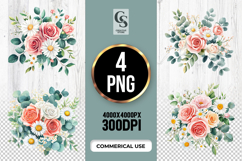 Rose Daisy Bouquet Clipart Sublimation PNG Product Image 1