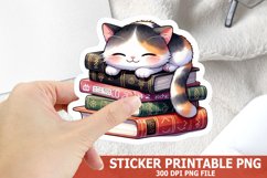 Cute Cat on A Stack of Books Sticker| Books Sticker Product Image 1