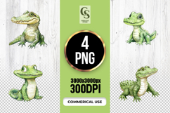 Cute Baby Crocodile Watercolor Clipart Sublimation PNG Product Image 1