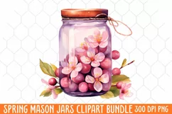 Flower Mason Jar Clipart, Watercolor Mason Jar Sublimation Product Image 1