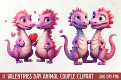 Valentines Day Animal Couple Clipart, Valentine Couple Product Image 1
