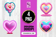 Cute Neon Candy Heart Clipart Valentine Love PNG Product Image 1