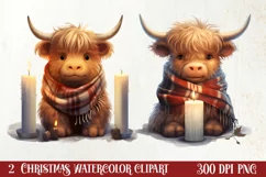 Cute Christmas Highland Cow Clipart, Christmas PNG Product Image 1