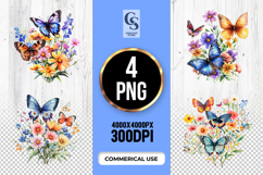 Floral Watercolor Butterfly Clipart Sublimation PNG Product Image 1