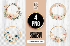 Watercolor Floral Hoop Wreath Clipart Sublimation PNG Product Image 1