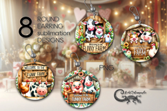 Funny farmhouse | 8 Round earring Sublimation designs, PNG Product Image 1