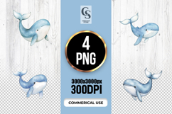 Cute Blue Whale Ocean Animal Clipart Sublimation PNG Product Image 1