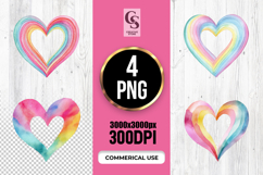 Watercolor Rainbow Heart Clipart Sublimation PNG Product Image 1