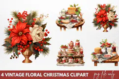 Vintage Floral Christmas Clipart PNG Product Image 1