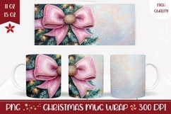 Watercolor Christmas Mug, Pink Christmas Ribbon Mug Design Product Image 1