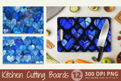 Blue Stained Glass Hearts Cutting Boards sublimation Design Product Image 1