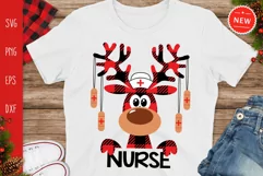 Christmas Nurse SVG, Buffalo Plaid Moose SVG, Nurse Svg Product Image 1