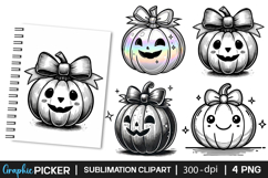 Halloween Iridescent Pumpkin Coquette PNG, Halloween Clipart Product Image 1