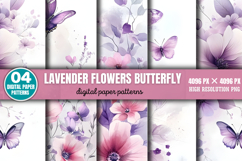 Lavender Flowers Butterfly Backgrounds Bundle PNG Product Image 2