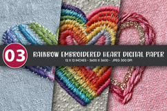 Rainbow Embroidered Heart Digital Paper Product Image 1