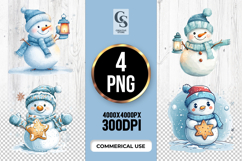 Snowman with Lantern and Cookie Clipart Sublimation PNG Product Image 1