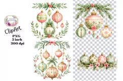 Christmas, Ornaments, Ephemera, PNG, watercolor, Clipart Product Image 1