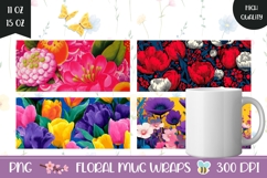 Purple Flowers Mug Designs, Tulips Mug Sublimation PNG Product Image 1