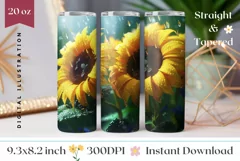 Sunflowers Tumbler Sublimation, Water Drops Tumbler Wrap Product Image 1