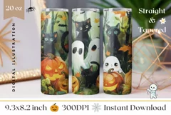 Halloween Black Cats Tumbler Wrap, Ghosts Tumbler Template Product Image 1