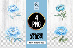 Blue Peony Flower Clipart Sublimation PNG Product Image 1