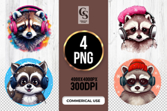 Raccoon Headphones Clipart Sublimation PNG Product Image 1