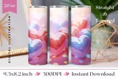 3D Glitter Hearts Tumbler Design, Valentine's Day Tumbler 3D Product Image 1