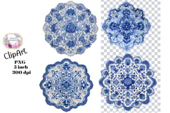 Blue Toile, Ephemera, PNG, Clipart, Junk Journal, flowers Product Image 1