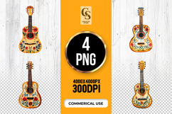 Watercolor Floral Acoustic Guitar Clipart PNG Product Image 1