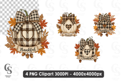 Thankful Plaid Pumpkin Clipart Sublimation PNG Product Image 1