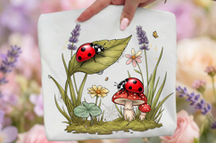 Ladybug Mushroom PNG, Botanical Lavender Sublimation Design Product Image 1