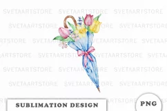 Watercolor Spring umbrella sublimation png Product Image 1