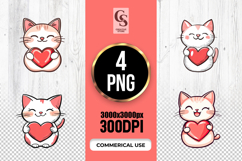 Cute Cat Holding Heart Illustration Clipart Sublimation PNG Product Image 1