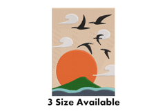 Sunset Birds &amp; Mountain Landscape Embroidery Design Product Image 1