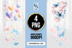 Butterfly Heart Watercolor Clipart Sublimation PNG Product Image 1