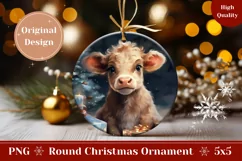 Christmas Ornament Template, Christmas Baby Cow Ornament PNG Product Image 1