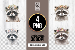 Floral Raccoon Watercolor Clipart Sublimation PNG Product Image 1