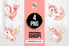 Cute Pink Mermaid Unicorn Clipart Sublimation PNG Product Image 1