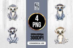 Watercolor Cute Lemur Clipart Sublimation PNG Product Image 1