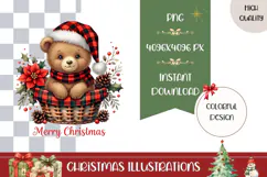 Cartoon Christmas Bear Illustration, Christmas Basket PNG Product Image 1