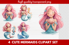 4 Cute Mermaids Clipart Set | Whimsical Mermaid Illustration Product Image 1