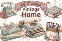 Vintage Cottagecore PNG Clipart, Phones Teacups Home Decor Product Image 1