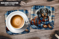 Cozy Dog Coaster, Buffalo Plaid Square Coaster PNG Product Image 1